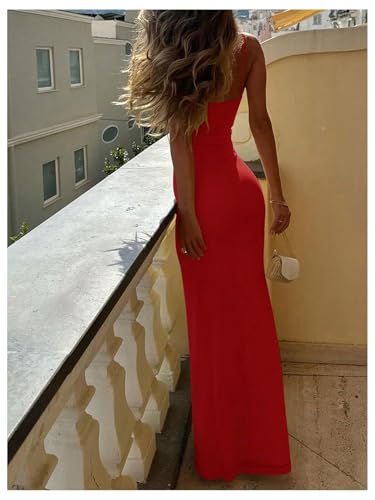 Image of SOLY HUX Women's Elegant Mesh V Neck Bodycon Maxi Dress Summer Cocktail Party Wedding Guest Long Cami Sundresses