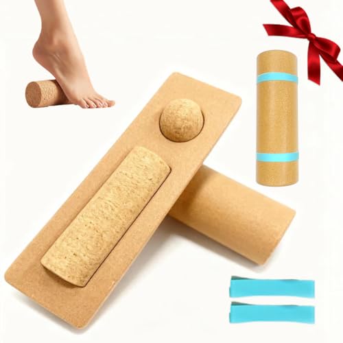 Planche d'équilibre des pieds en liège avec balle de massage et bandes