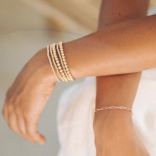 CONRAN KREMIX Gold Beaded Bracelets Set For Women 14K Gold Bead Stackable Stretch Summer Bracele Jewelry For Women 5PCS Set4