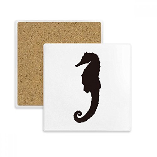 Dessous de verre carré noir Hippocampus en pierre absorbante pour tasse et verre - 2