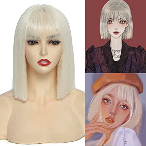 Blonde Bob Wigs Short Bob Wig With Bangs Golden Wigs For Women Synthetic Straight Bob Wig