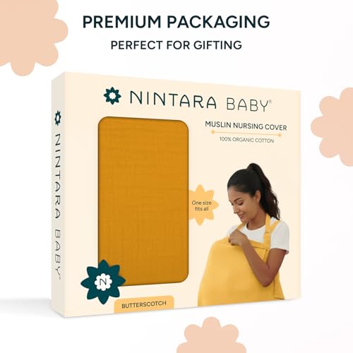 Image of Nintara Baby Muslin Nursing Cover - 100% Organic GOTS Cotton, Adjustable Neck Strap, Breathable Lightweight Breastfeeding Cover, Travel-Friendly, Baby Shower Gift