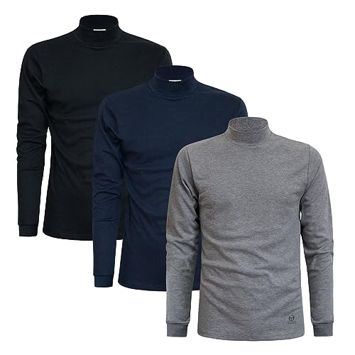 Sergio Tacchini Men's Turtleneck Sweater Warm Cotton Turtleneck Sweater, Assorted (Blue X 1, Grey X 1, Black X 1), M Sergio Tacchini Men's Turtleneck Sweater Warm Cotton Turtleneck Sweater, Assorted (Blue X 1, Grey X 1, Black X 1), M