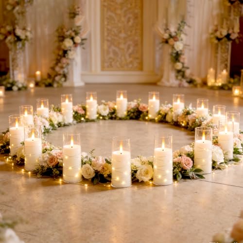 Image of Flameless Candles,with Embedded Star String, Battery Operated Candles Flickering LED Pillar Candles with Remote Control and Timer, Home Decoration Add a Warm and Romantic Atmosphere，Set of 24 (White)