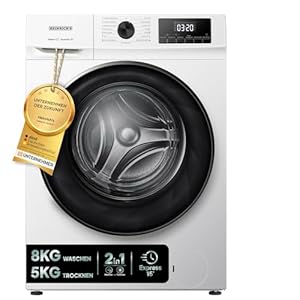 HEINRICHS Waschtrockner, 2in1 Waschtrockner, 8KG Waschen + 5KG Trocknen, 1400 U/min, 15 Programme, Express Programm 15 min, Steam-Refresh, AquaStop, Edelstahl-Trommel, mit Kindersicherung, Effizient