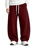 Joiceful Boys Baggy Wide Leg Sweatpants Barrel Pant 12-13Y Wine Red | Teen Athletic Husky Pants with Pocket 6-16y, Casual Pull on Open Bottom Jogger, Drawstring Elastic Waist Trouser, School Wear