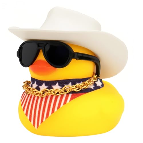 wonuu Car Dashboard United States Rubber Ducks Decorations, Red White and Blue Stars Stripes American Flag Rubber Ducky Ornament Duck with Hat, Glasses, Necklace, Scarf, Style_1 Whtie