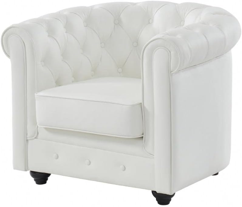 Sivu view of the Vente-unique Chesterfield White Buffalo Leather Armchair