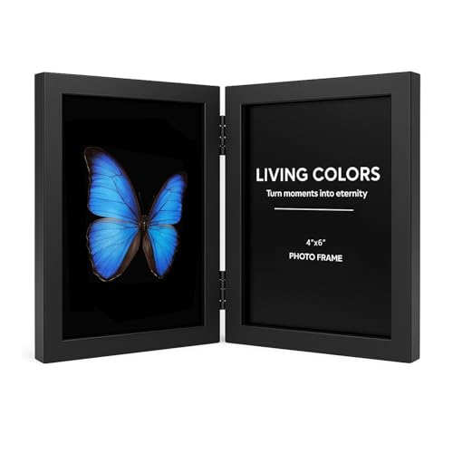 YHIOOWLI 4x6 Picture Frame Hinged Double Picture Frames Fold Wood Photo Frame for Tabletop or Desktop Display Vertically Black