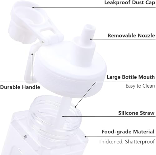 Image of Kawaii Water Bottle with Straw and Lid, 700ml /23.6OZ Cute Water Bottles BPA-free & Leak Proof Square School Drinking Bottle, Cute Plastic Color School Water Bottle for Girls (White)