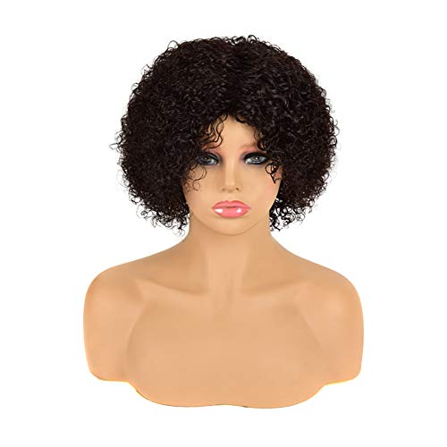 SILKY LONGESS Human Hair Wigs for Black Women 8Inch Short Curly Bob Wigs Brazilian Virgin Hair Wigs Kinky Curly Human Hair Wigs Side Part (8 Inch Kinky Curly Wig, 1B)