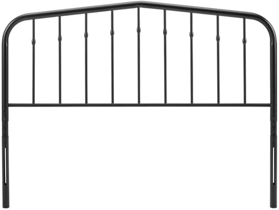 Pemberly Row Twin Metal Spindle Headboard, Black Powder-Coated Finish, Adjustable Height Iron Construction, Contemporary Modern Style, Arched Design with Finial Accents for Guest or Kid's Bedroom