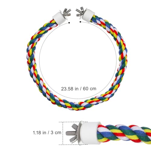 Image of Colorful Bird Rope Perch Stand, Birdcage Swing Spiral Toys, Bird Climbing Standing Bungee Rope Perches Chew Toys Cage Accessories for Cockatiels Parrots Birds (24 inch /60 cm)