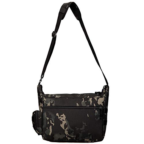 Protector Plus Tactical Messenger Bag Men Military Molle Sling Shoulder Pack Briefcase Assault Gear Handbags Outdoor Utility Carry Satchel Laptop Case (Patch Included), Black Camo #TOP1