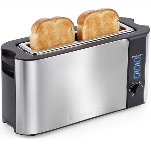 Elite Gourmet ECT3200 2-Slice, 1 Long Slot, Slim Toaster, Reheat, 6 Toast Settings
