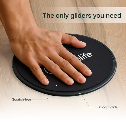 Image of Wiselife Dual-Sided Gliding Discs set of 2 for Full Body Workout - Black & Green Core Sliders for Home Gym, Abs, Glutes, Strength & Balance Training on Carpet & Hard Floors