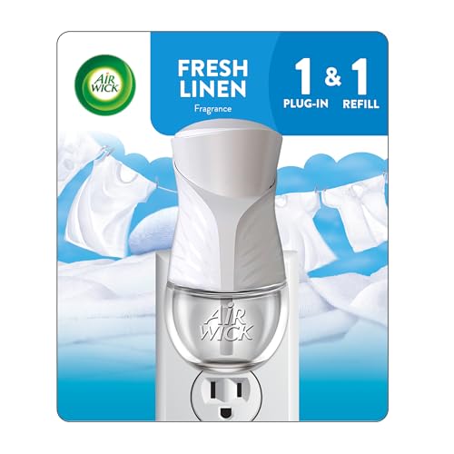 Air Wick Plug in Scented Oil Starter Kit (Warmer + 1 Refill), Fresh Linen, Air Freshener, Essential Oils