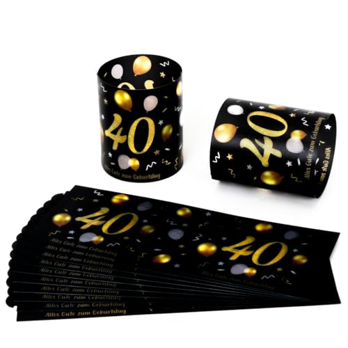 12 Windlicht Tischdeko 40. Geburtstag, Schwarz Gold, Schön Dass Du Da Bist, Für Teelichter Oder Kerzen, Happy Birthday Dekoration