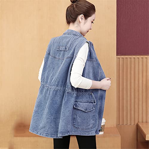 Women's Summer Sleeveless Washed Denim Vest Outerwear Street Denim Jacket Black M #TOP2