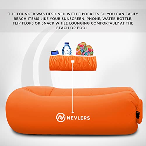 Nevlers Inflatable Lounger Air Sofa - Portable Inflatable Couch For Camping, Outdoor Movie Seating | Easy To Use Air Couch Inflatable | Inflatable Chair Camping Accessories - Orange Inflatable Sofa #TOP2
