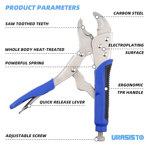 Image of URASISTO 10-Inch Locking Pliers, Premium Alloy Steel Construction, Curved Jaw Locking Pliers with Wire Cutter, Quick Release, Fit for Clamping Twisting Welding (Pack of 2)