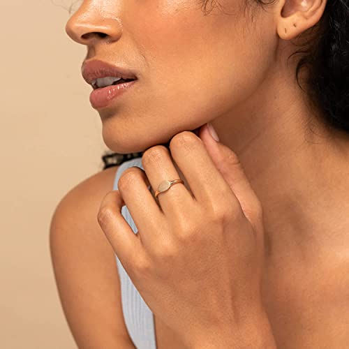 Kainier 14K Gold Plated Signet Rings Stackable Oval-Shaped Slim Signet Rings Thin Plain Statement Band For Women Men Girls Vintage Finger Classic Chunky Ring Comfort Fit Size 5 To 10 (7, Gold(A)) #TOP1