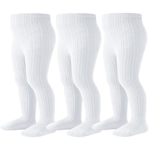 Image of Coziwill Socks Baby Tights Toddler Stockings Tights Soft Cotton Cable Knit Baby Girl Tight Leggings Newborn Infant 0-4T