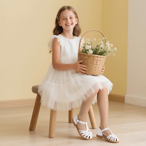 Image of PANDNAINJIA Toddler Girls Sandals T-Strap Dress Summer Shoes | Litte Kids Closed Round toe Strappy Adjustable Non-slip Flower Girl Wedding Party Sandal