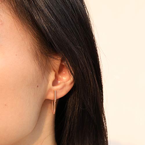 S.leaf Sterling Silver Stud Earrings Bar With Chain Dangle Earrings Gold Earrings For Women (Rose) #TOP4