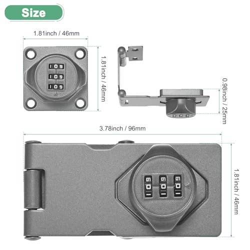 Image of M METERXITY Keyless Combination Lock, 3.78 inch Zinc Alloy Mechanical Password Twist Knob Hasp Locks Latch for Cabinet /Closet /Garage /Drawers /Garden /Bathroom,90 /180 Degree Barn Door Lock [Gray]