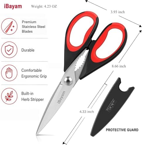 iBayam Kitchen Scissors All Purpose Heavy Duty 2 Pack with Protective Sheath, Stainless Steel Shears Kitchen Utensils Set for Cutting Food Cooking Meat Poultry Dishwasher Safe Soft Comfort-Grip - View 6