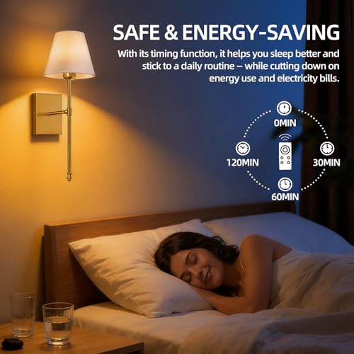 Image of Rechargeable Battery Operated Wall Sconces Set of 2, Gold Wireless Fabric Shade Wall Sconce with Remote Control, Dimmable RGB Color Changing Wall Lamp for Bedroom Living Room Hallway, 20.47 inch Tall