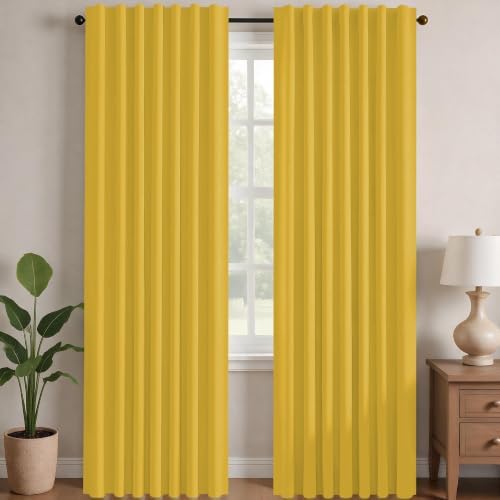 Deconovo Room Darkening Curtains Back Tab and Rod Pocket Curtains Thermal Insulated Blackout Curtains for Bedroom 52Wx72L Inch Mellow Yellow Set of 2