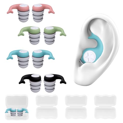 Ohrstöpsel Schwimmen Kinder, 4 Paar Weich Silikon Ohrenschutz, Wasserdichte Wiederverwendbare Ohrstöpsel von 4-14 Jahren zum Duschen Schwimmen Surfen Schnorcheln und andere Wassersportarten