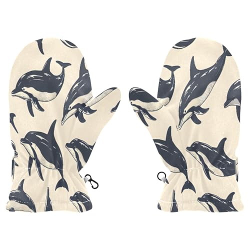 Kid's Winter Gloves Children Warm Gloves Black Dolphin for Boys Girl Age 2-4 Years