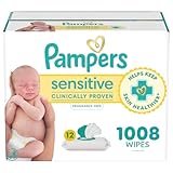 Pampers Baby Wipes, Sensitive, Water Based Wipe, Clinically Proven, Hypoallergenic, and Unscented for Babies, 1008 Wipes Total (12 Flip-Top Packs) [Packaging May Vary]