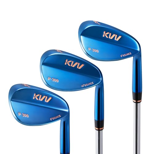KVV Premium Golf Wedges with Ionized Blue PVD Finish - 52/56/60 Degree 3-Wedge Golf Set-Right-Handed CNC Milled Face Wedge Set for Men & Women