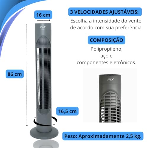Ventilador de Coluna Vertical FIX, Cinza 220V