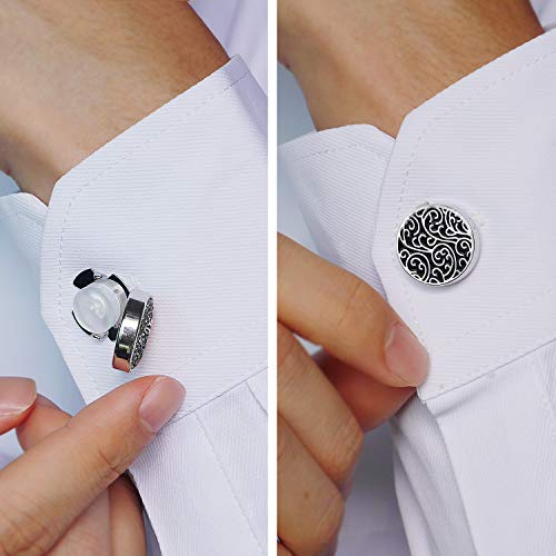 HONEY BEAR Round Retro Pattern Carved Button Covers Cufflinks - Stainless Steel for Men's Ordinary Shirt Wedding Business Gift