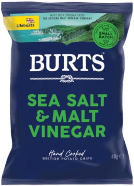 Burts Crisps Hand Cooked Potato Chips 20 X 40G Full | KV&C BRANDED BOX | (Sea Salt & Malted Vinegar)