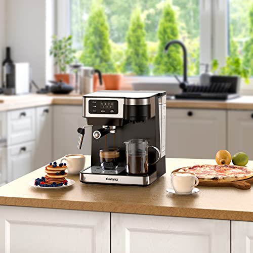 Galanz 2-In-1 Pump Espresso Machine & Single Serve Coffee Maker With Milk Frother, Latte, & Cappuccino Machine, 1.2L Removable Water Tank, Led Display Touch Control, Black With Stainless Steel Trim #TOP6
