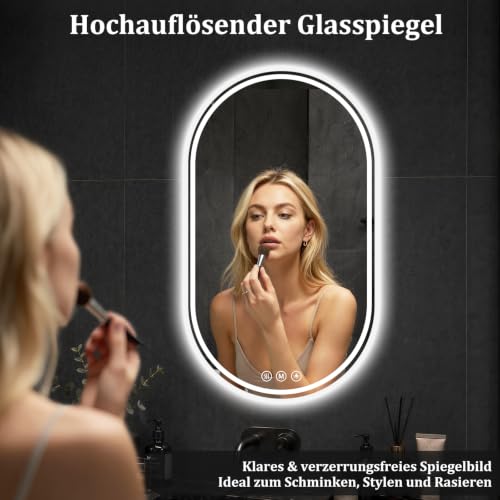 XRAMFY Badspiegel mit Beleuchtung LED 70×40CM Anti-Beschlag Badezimmer Wandspiegel Badezimmerspiegel IP65 Wassergeschützt – Ansicht 6