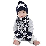 Kopfumfang: 52cm/20.4inch Happy Cherry Mütze 3tlg Kindermütze Winter Strickmütze Herbst Pudelmütze Schal Handschuhe Set Sternenmuster Gehäkelt Wintermützen coole Mütze für Baby Kinder Schnee Hut Bommelnmütze Kopfumfang 48-52cm für 1-4 Jahre