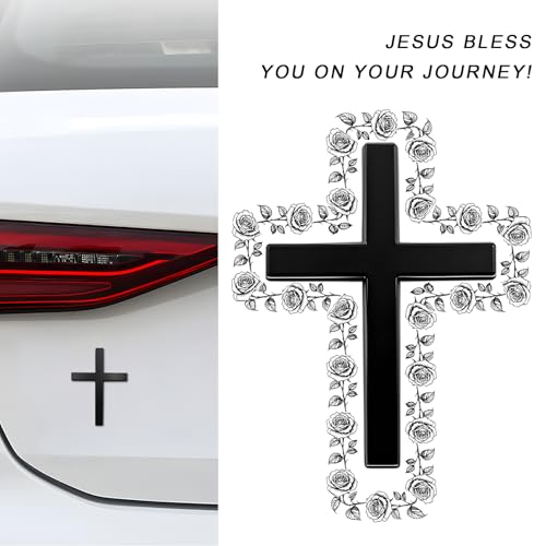 FSTURIOS 2PCS Metal Christian Cross Emblem Stickers, 2.5×1.8in 3D Jesus Christ Auto Emblem Badge Decal, Self-Adhesive Styling Cross Decal Decoration for Trunk Tailgate Side Fender (Black) - Thumbnail 4