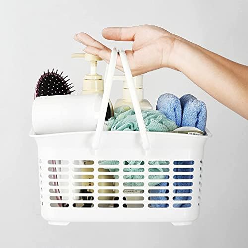 ALINK Plastic Shower Caddy Basket with Handle, Portable Mesh Storage Organizer for College Dorm, Bathroom, Kitchen - White