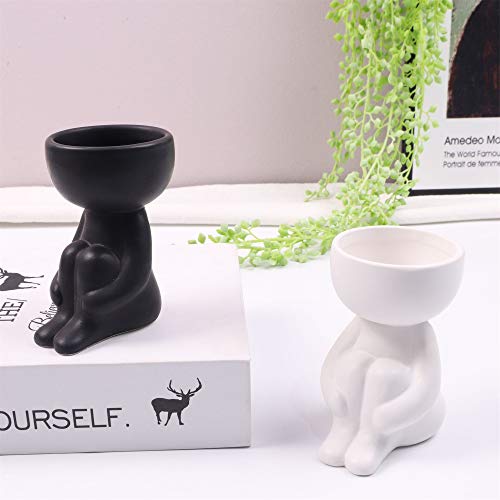 Diyomr Cute Humanoid Ceramic Doll Flower Pot Decorative Pot,Succulent Flower Cactus Bonsai Planter Pots Container Creat Design For Home Office Decor,Not Include Plants (Black B) #TOP7