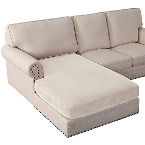 Velvet Chaise Lounge Cover 1 Piece Chaise Slipcover L Shape Chaise Cover For Both Left/Right Sectional Couch Sofa Slipcovers For Dogs Pet Sectional Couch Chaise Cover Only, Ivory #TOP9