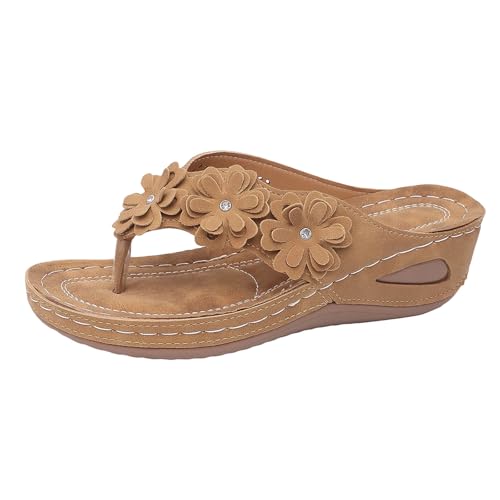 Pantoufles compensées contre les pieds fatigués en grande taille motif floral