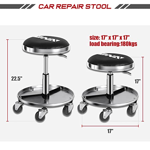 Dna Motoring Tools-00191 Adjustable Height Pneumatic Mechanic Creeper Garage/Rolling Stool, Heavy Duty Roller Seat With Storage Tool Tray, Max Load 250 Lbs #TOP1