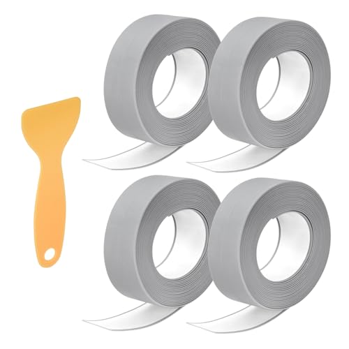 QUARKZMAN 4 Rollen Dichtungsband, Dichtungsband, 0,9 x 10,5 Ft PVC wasserdichtes selbstklebendes Dichtungsband für Küche Badezimmer Toilette Waschbecken Ecke, Grau.